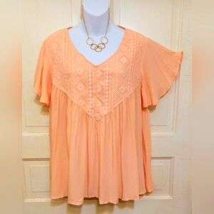 🛍️ BUNDLE ONLY 🛍️Est. 1946 Apricot Flutter Sleeve Embellished Blouse